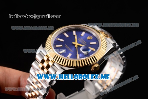 Rolex Datejust II Asia 2813 Automatic Two Tone Case/Bracelet with Blue Dial and Stick Markers (BP) - Click Image to Close